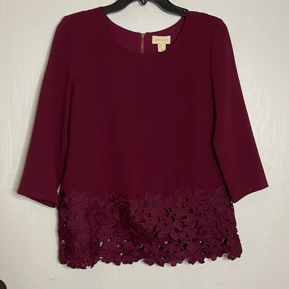 Lucy & Laurel Burgundy Blouse, Sz. S EUC